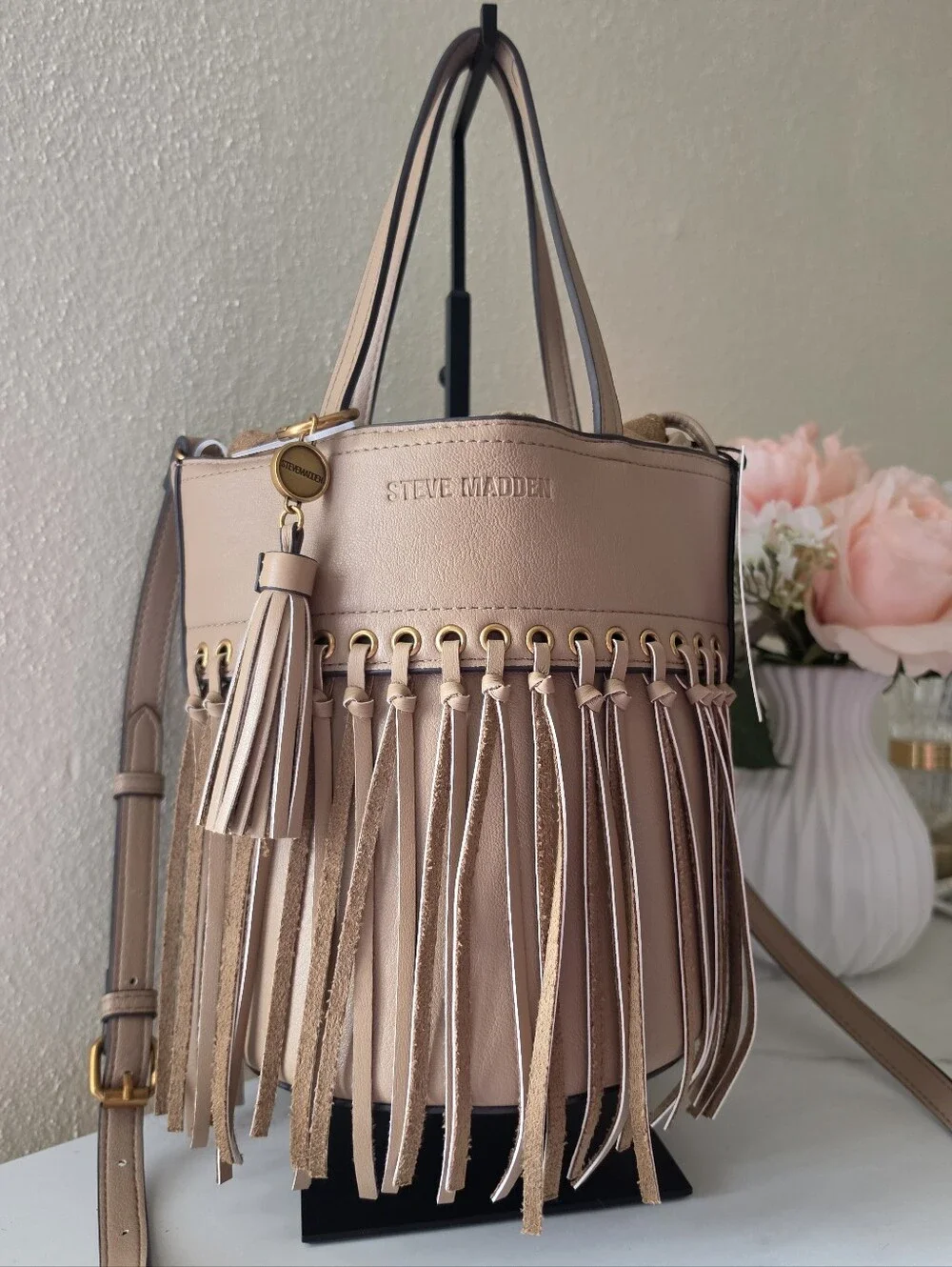 Steve Madden Latte Fringe Bucket Bag Crossbody NWT